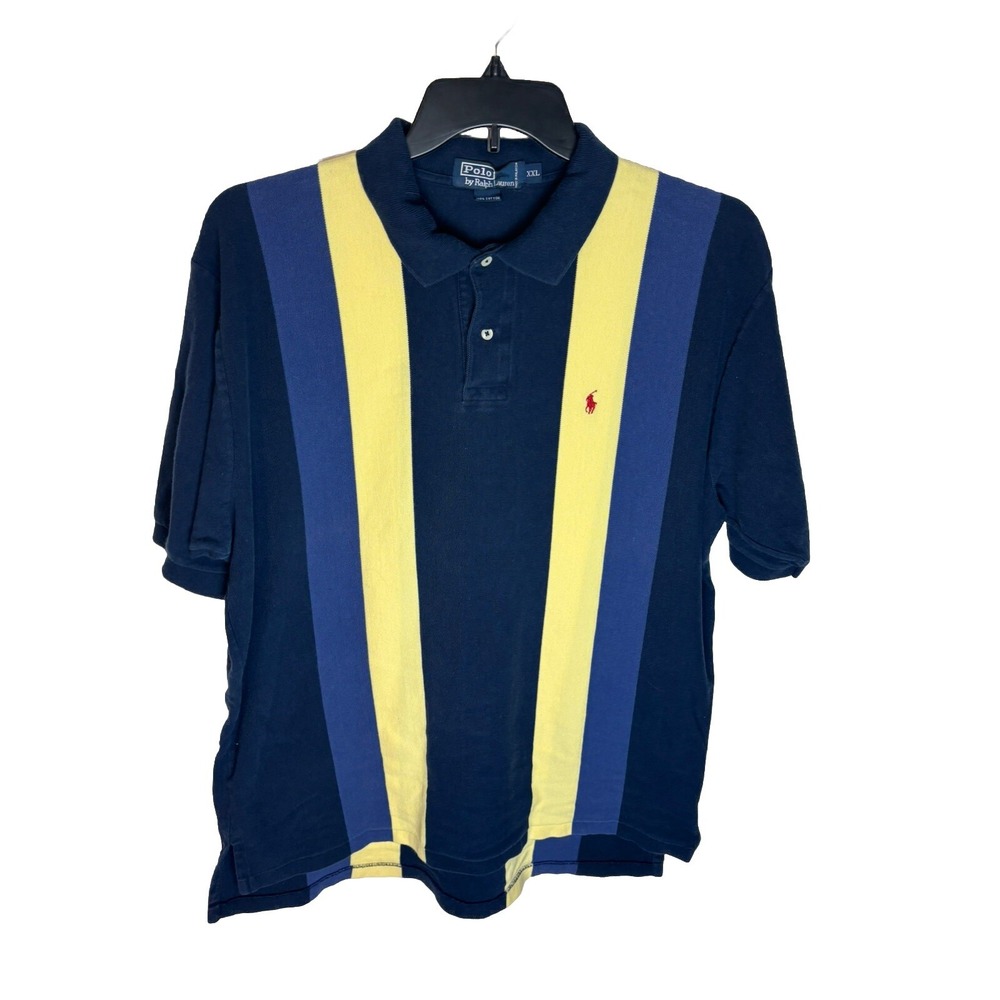 Ralph Lauren BOLD Blue Wide Stripe POLO Logo Polo Shirt Size XXL - Picture 1 of 8